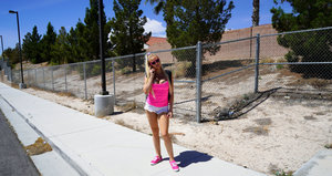 18 year old cutie Christine Paradise pulling denim shorts aside